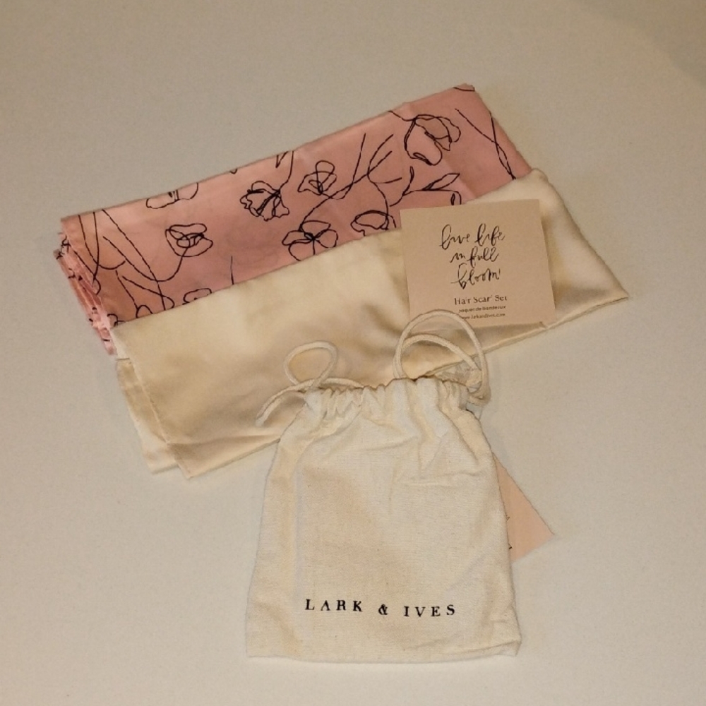 Lark & Ives Floral Pink and Cream Hair Scarf Set